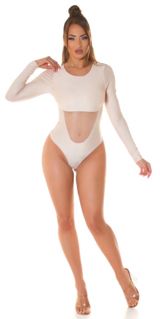 Body with Mesh Insert and long sleeves Beige